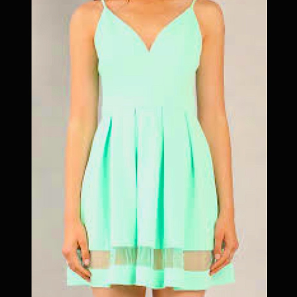 Mesh paneled fit and flare dress mint